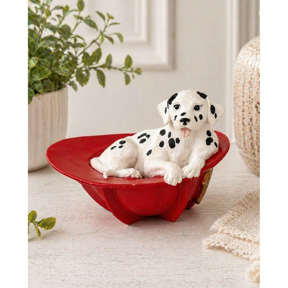 Vintage Firefighter Dalmatian Dog Figurine Red Helmet Firehouse Decor